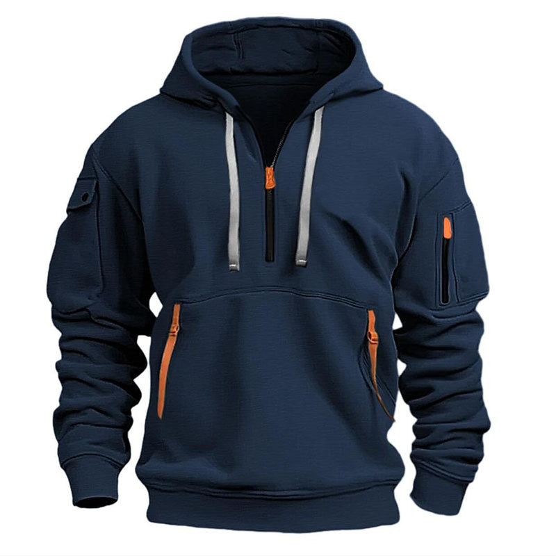 Men's Athleisure Hoodie Zippered Multi-Pocket Pullover
