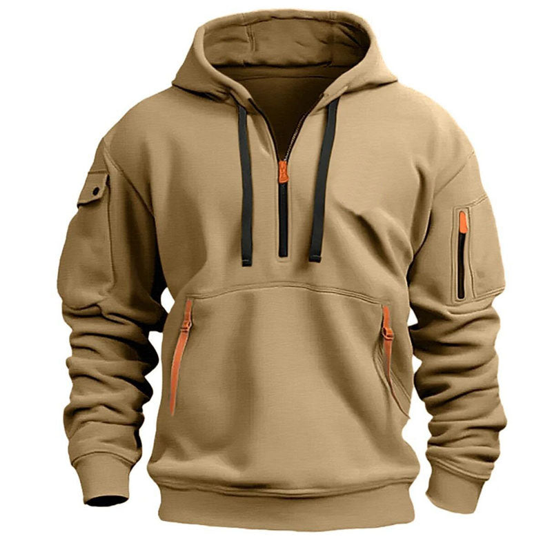 Men's Athleisure Hoodie Zippered Multi-Pocket Pullover
