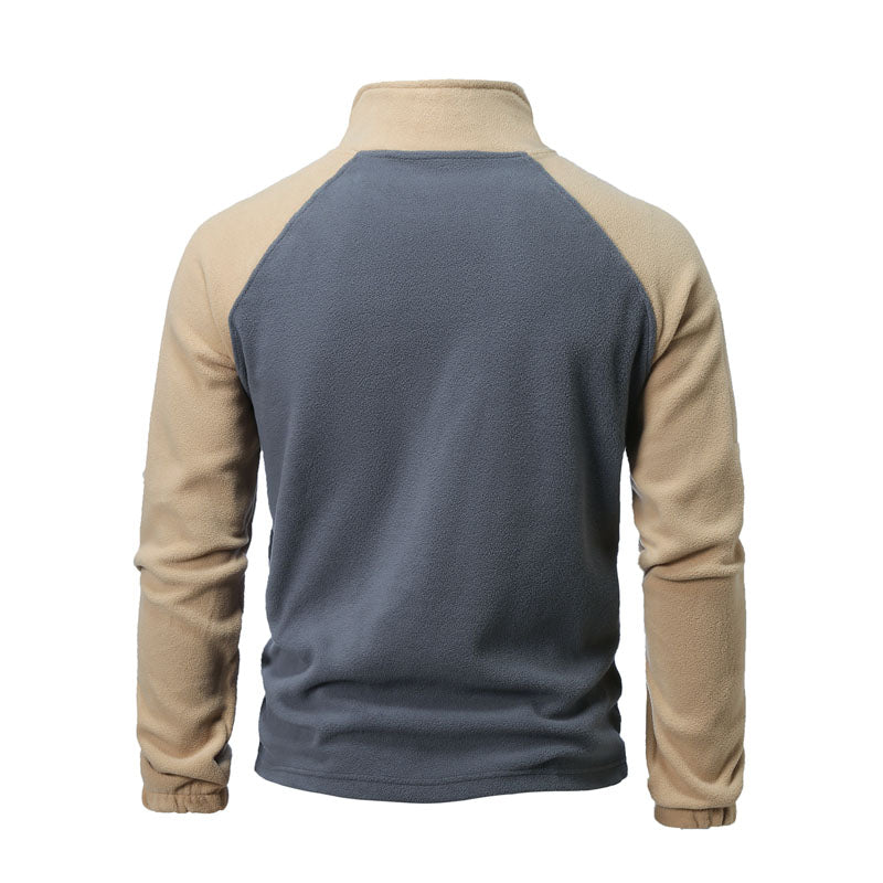 Men's Polar Fleece Sweatshirt Color Block Pullover Casual Jacket