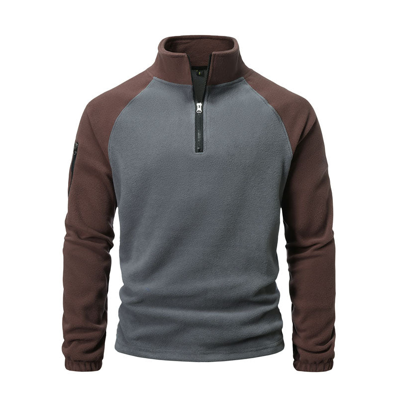 Men's Polar Fleece Sweatshirt Color Block Pullover Casual Jacket