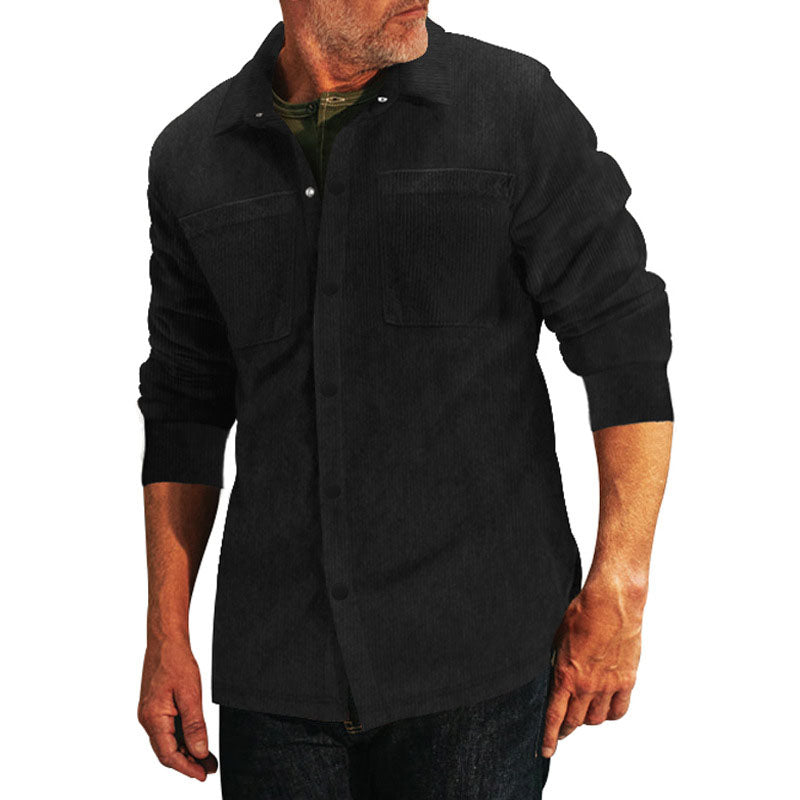 Casual Corduroy Snap Button Long Sleeve Shirt