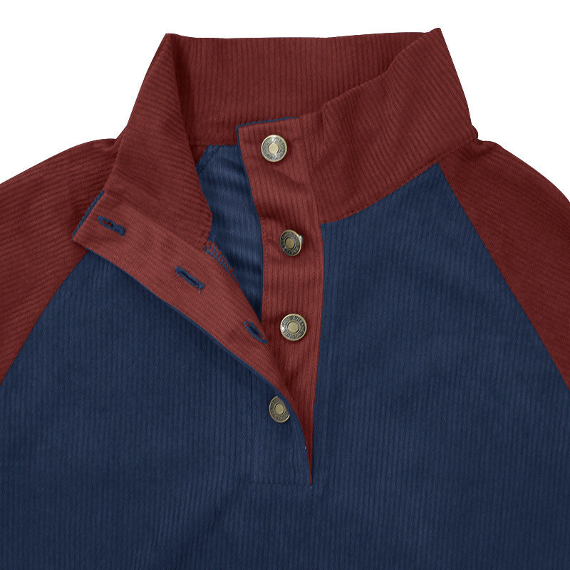 Henley Neck Corduroy Sweatshirt