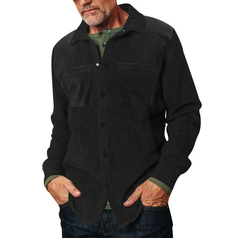 Casual Corduroy Snap Button Long Sleeve Shirt
