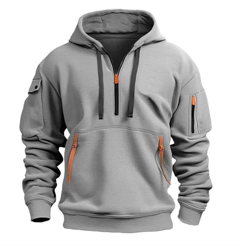 Men's Athleisure Hoodie Zippered Multi-Pocket Pullover