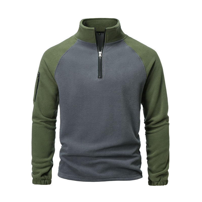 Men's Polar Fleece Sweatshirt Color Block Pullover Casual Jacket