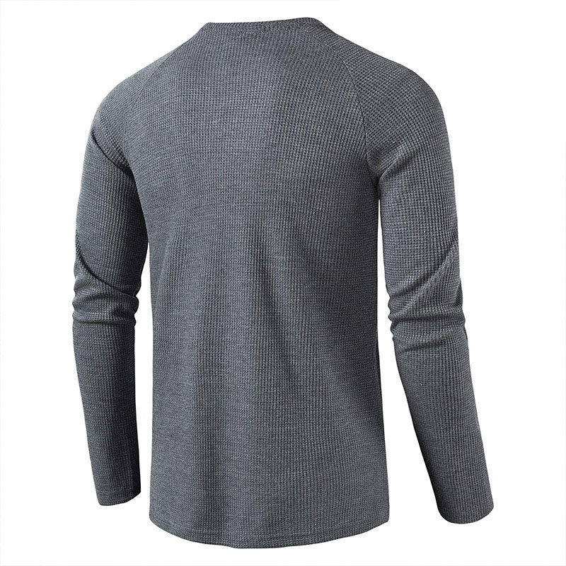 Casual Waffle Henley Long Sleeve Top