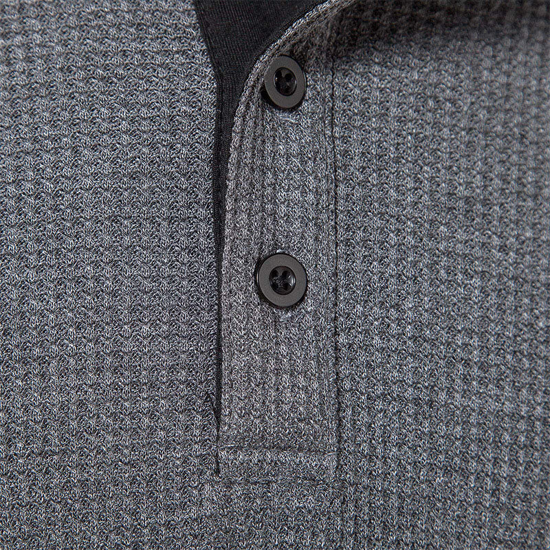 Casual Waffle Henley Long Sleeve Top