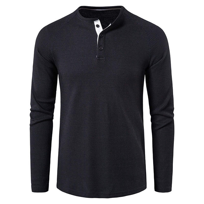 Casual Waffle Henley Long Sleeve Top