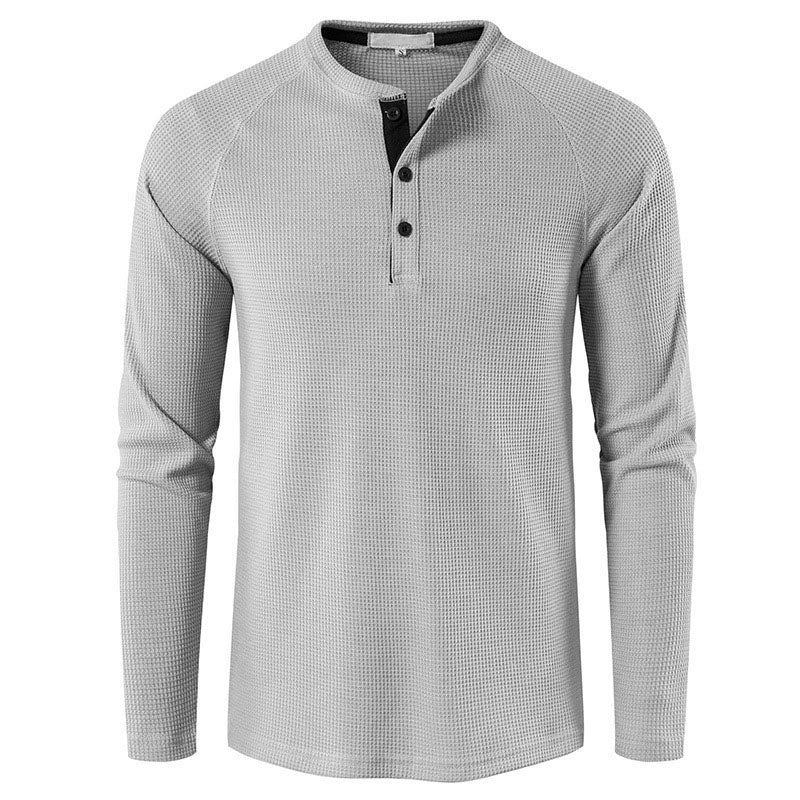 Casual Waffle Henley Long Sleeve Top