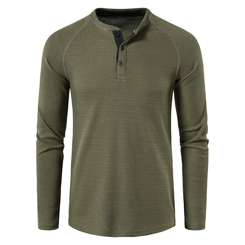 Casual Waffle Henley Long Sleeve Top