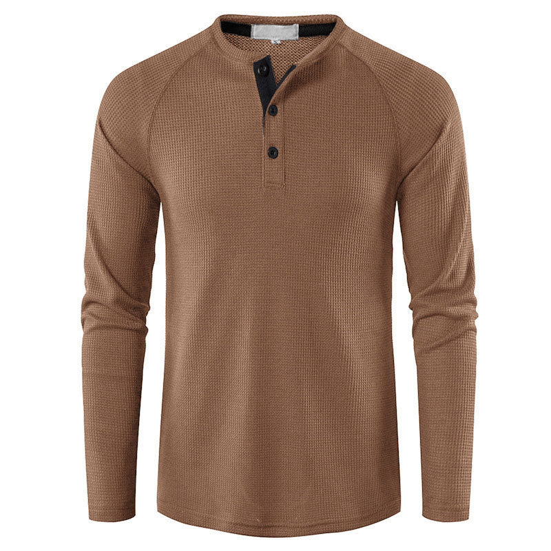 Casual Waffle Henley Long Sleeve Top