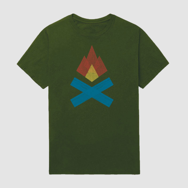 Men Vintage Outdoor Camping Campfire Short Sleeve T-Shirt
