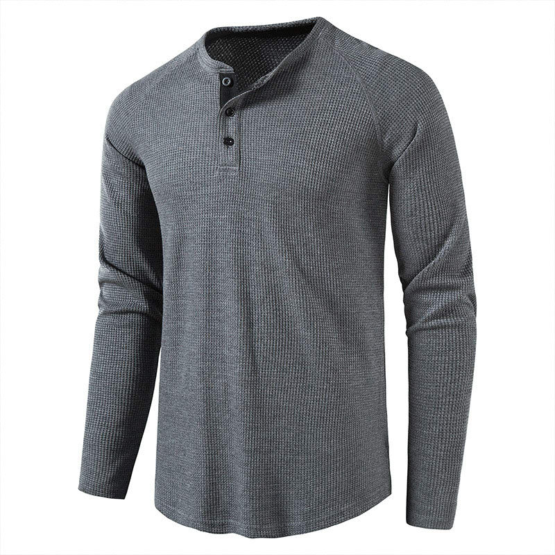 Casual Waffle Henley Long Sleeve Top