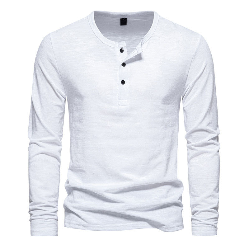 Henley Collar Slub Cotton Long Sleeves Top