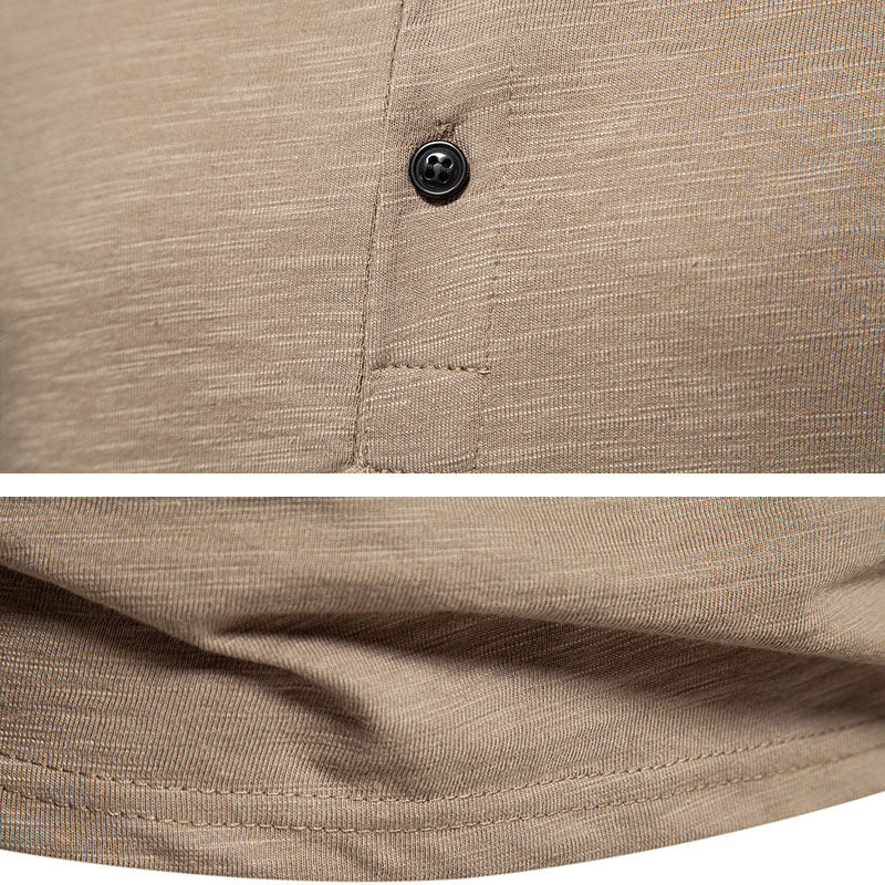 Henley Collar Slub Cotton Long Sleeves Top