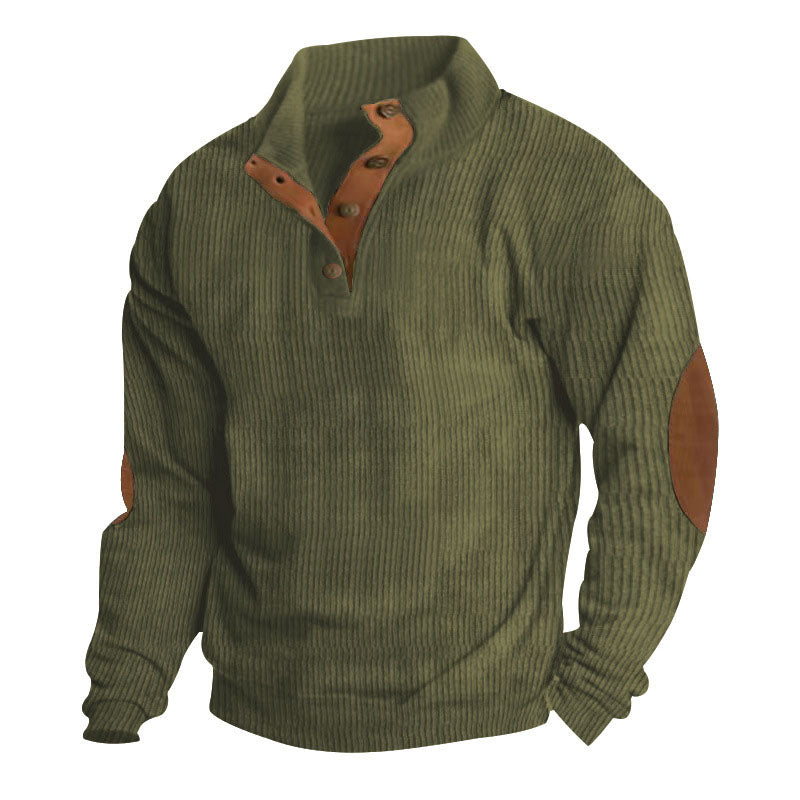 Men Casual Essentials 1/4 Button Henley Neck Corduroy Sweatshirt