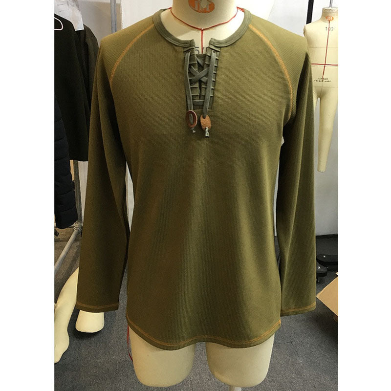 Vintage Lace Up Waffle Long Sleeve Top