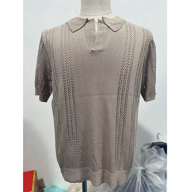 Men's Casual V-neck Knitted Breathable Polo Shirt