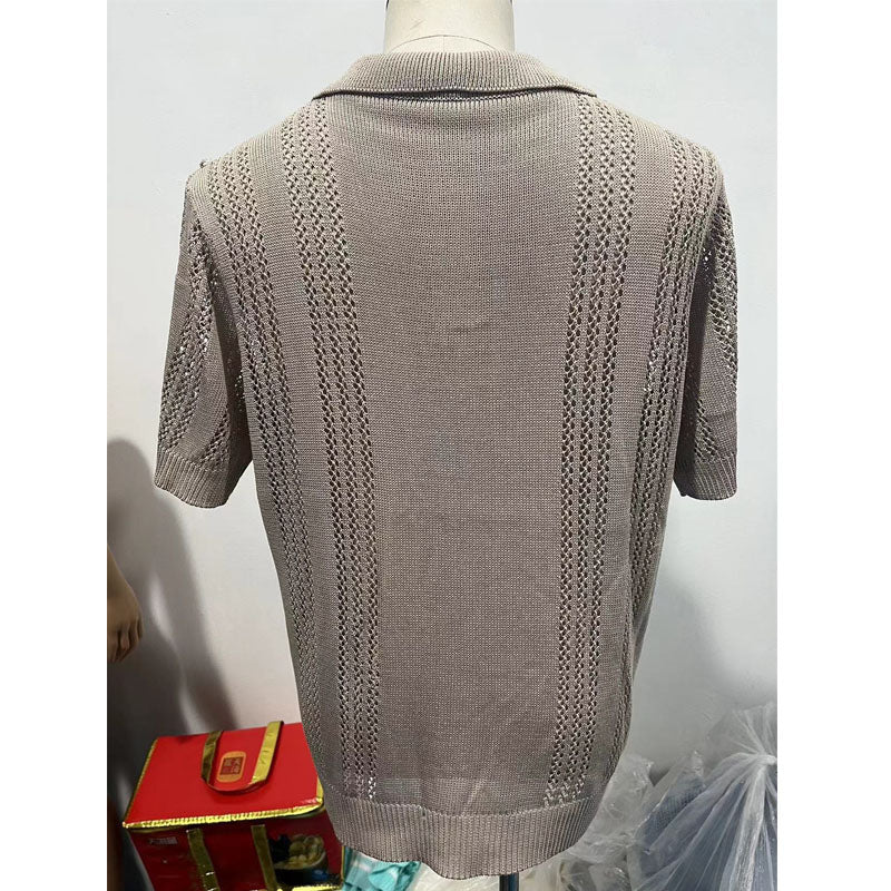 Men's Casual V-neck Knitted Breathable Polo Shirt