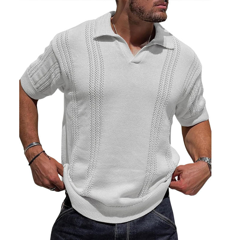 Men's Casual V-neck Knitted Breathable Polo Shirt