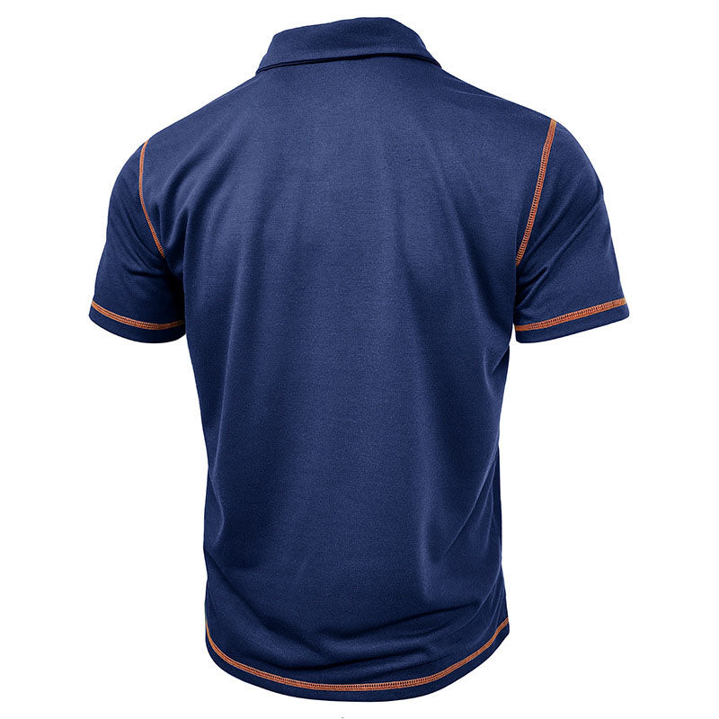 Men's Color Block Topstitched POLO Short Sleeve T-Shirt