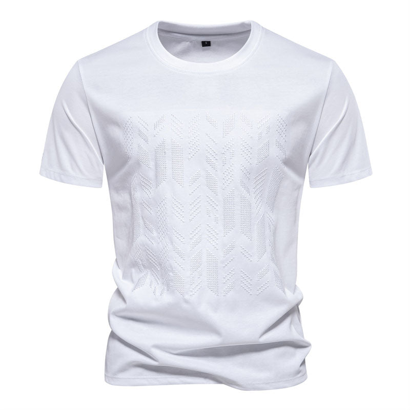 Men's Cotton Casual Geometric Embroidered Short Sleeve T-Shirt