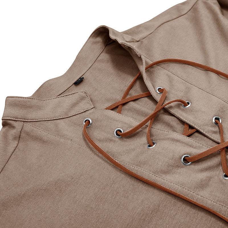 Henley Drawstring Long Sleeve T-Shirt Top