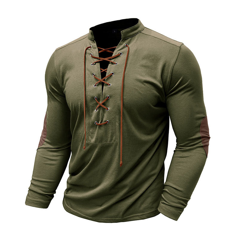 Henley Drawstring Long Sleeve T-Shirt Top