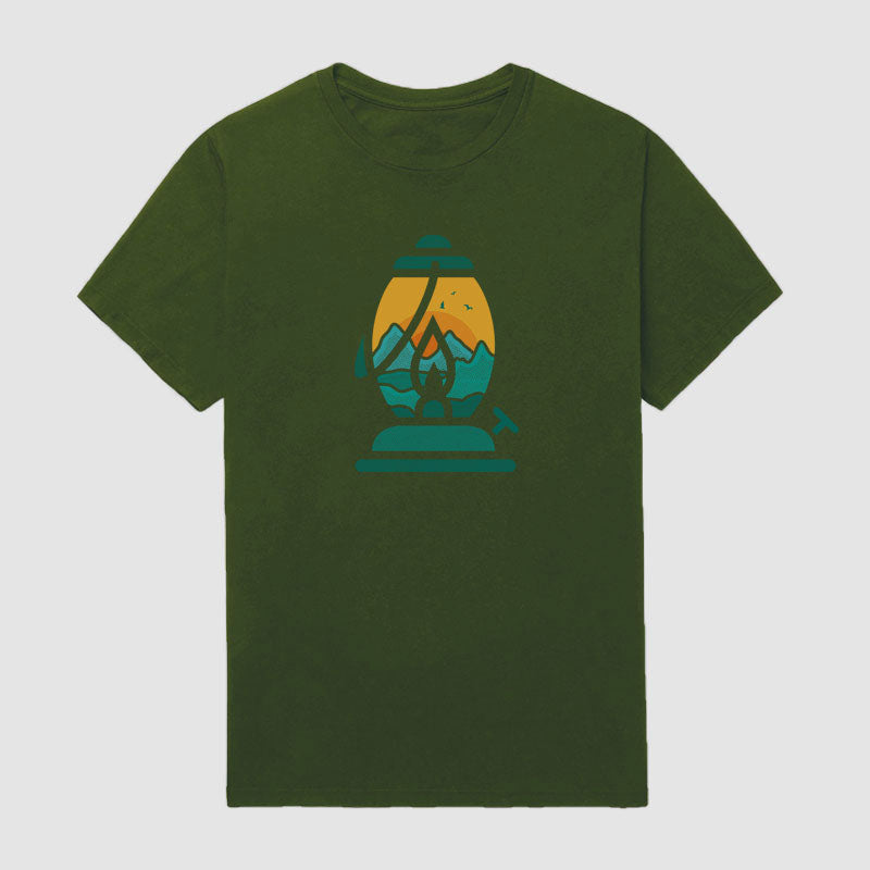 Men outdoor camping honest oil lamp short-sleeved T-shirt