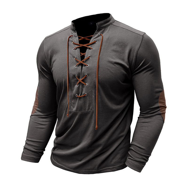 Henley Drawstring Long Sleeve T-Shirt Top