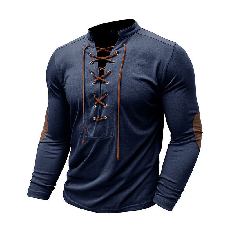 Henley Drawstring Long Sleeve T-Shirt Top