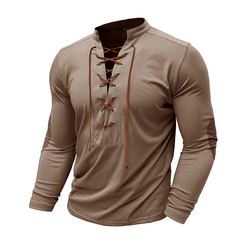 Henley Drawstring Long Sleeve T-Shirt Top