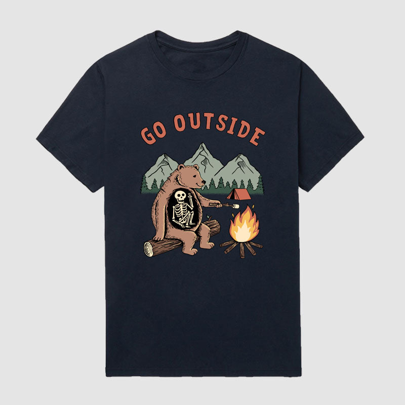 Outdoor Brown Bear Campfire Camping Short Sleeve T-Shirt