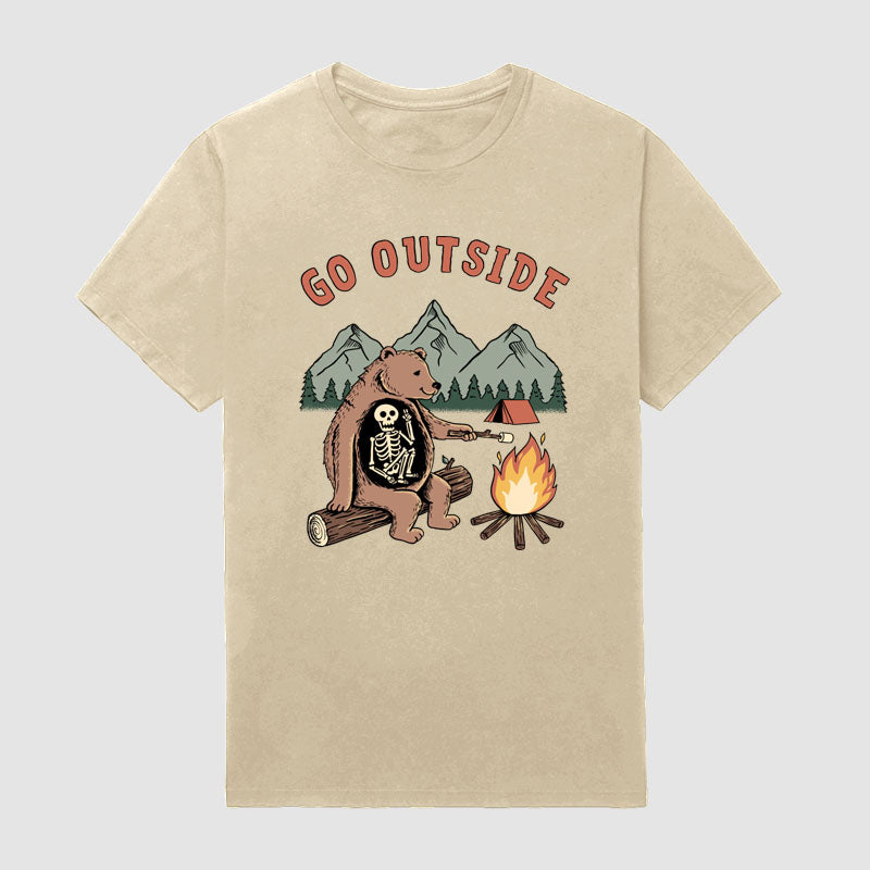 Outdoor Brown Bear Campfire Camping Short Sleeve T-Shirt