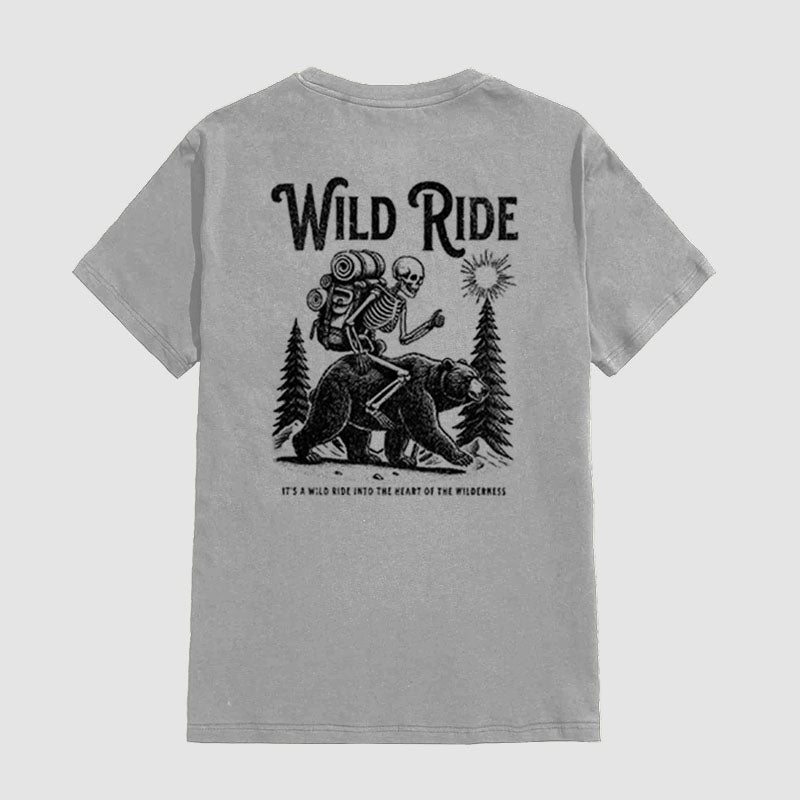 Skeleton Riding Brown Bear Adventure Short Sleeve T-Shirt