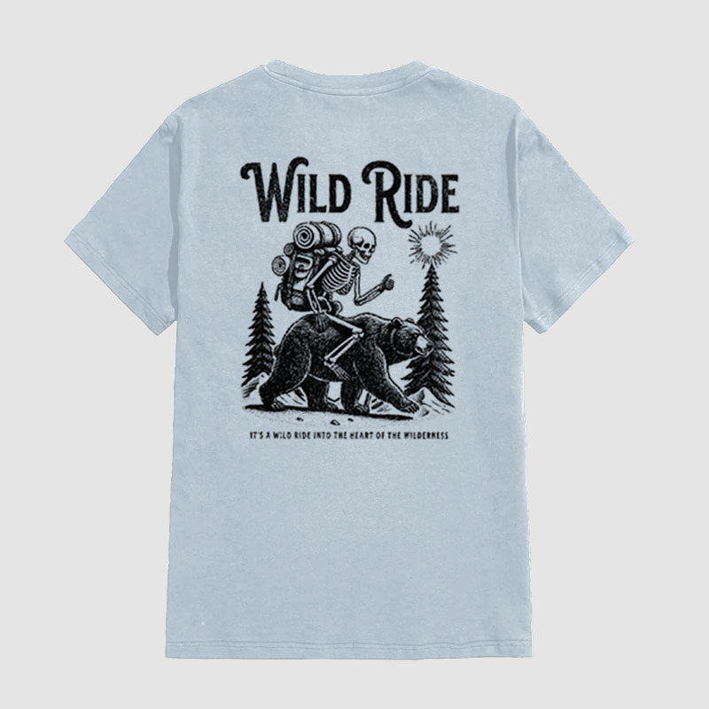 Skeleton Riding Brown Bear Adventure Short Sleeve T-Shirt