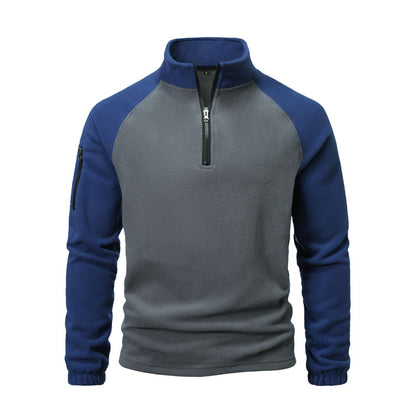 Men's Polar Fleece Sweatshirt Color Block Pullover Casual Jacket