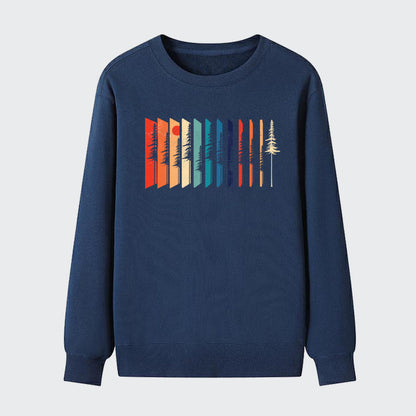 Men Outdoor Geometric Vintage Forest Sunset Sun Cotton Sweatshirt