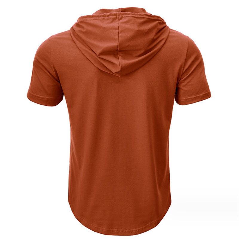 Hooded Henley Button Short Sleeve T-Shirt