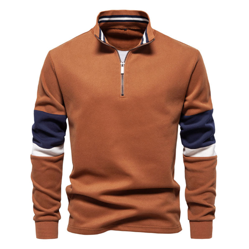 Men's Henley Zipper Contrast Color High Quality Casual All-match Sweatshirt