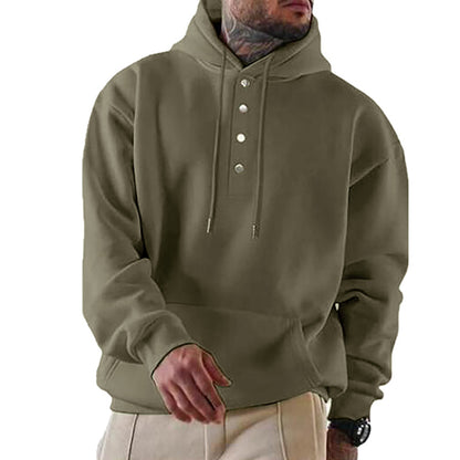 Men's Casual Henley Snap Button Hoodie