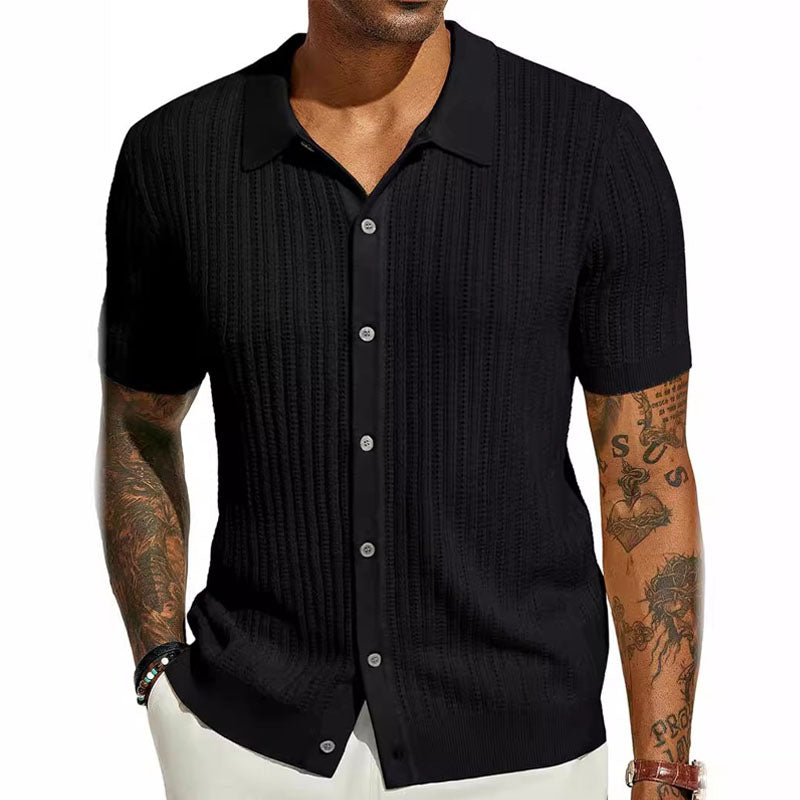 Men's Casual Hollow Breathable Knitted Short-Sleeved Shirt