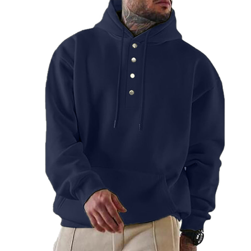 Men's Casual Henley Snap Button Hoodie