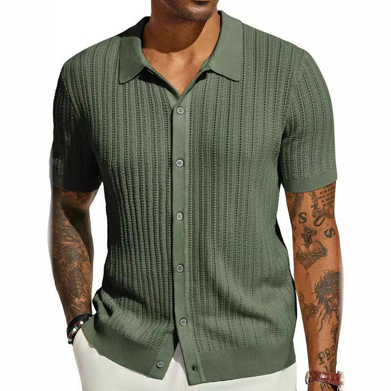 Men's Casual Hollow Breathable Knitted Short-Sleeved Shirt