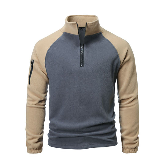 Men's Polar Fleece Sweatshirt Color Block Pullover Casual Jacket