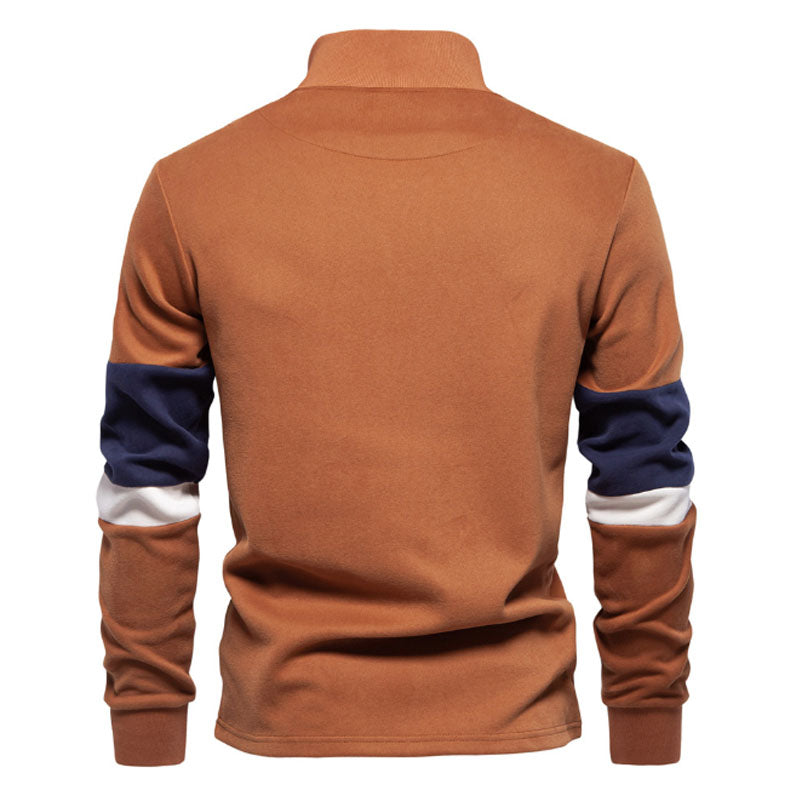 Men's Henley Zipper Contrast Color High Quality Casual All-match Sweatshirt