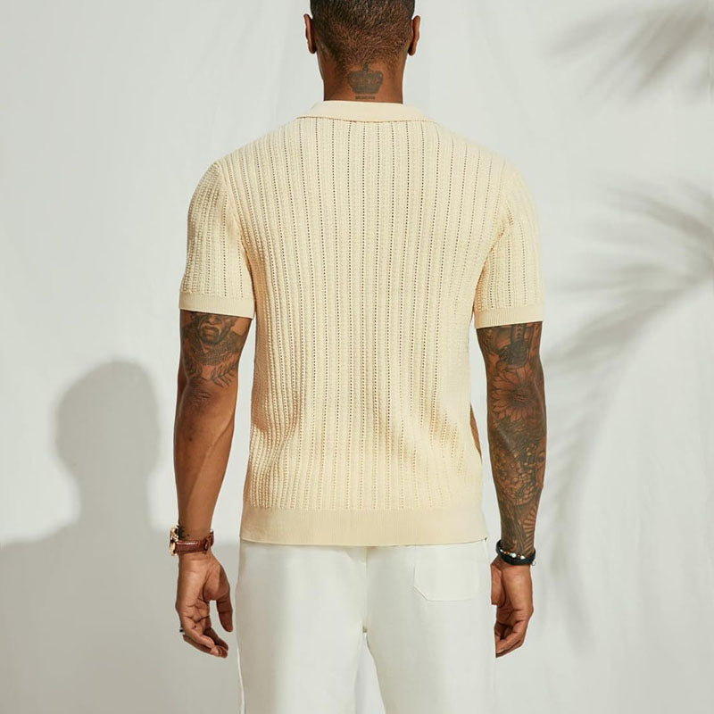 Men's Casual Hollow Breathable Knitted Short-Sleeved Shirt