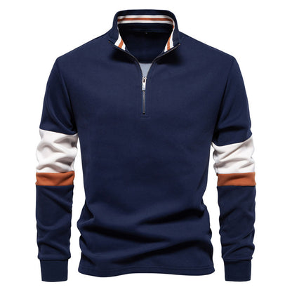 Men's Henley Zipper Contrast Color High Quality Casual All-match Sweatshirt