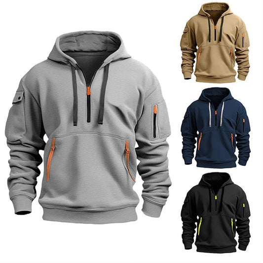 Men's Athleisure Hoodie Zippered Multi-Pocket Pullover