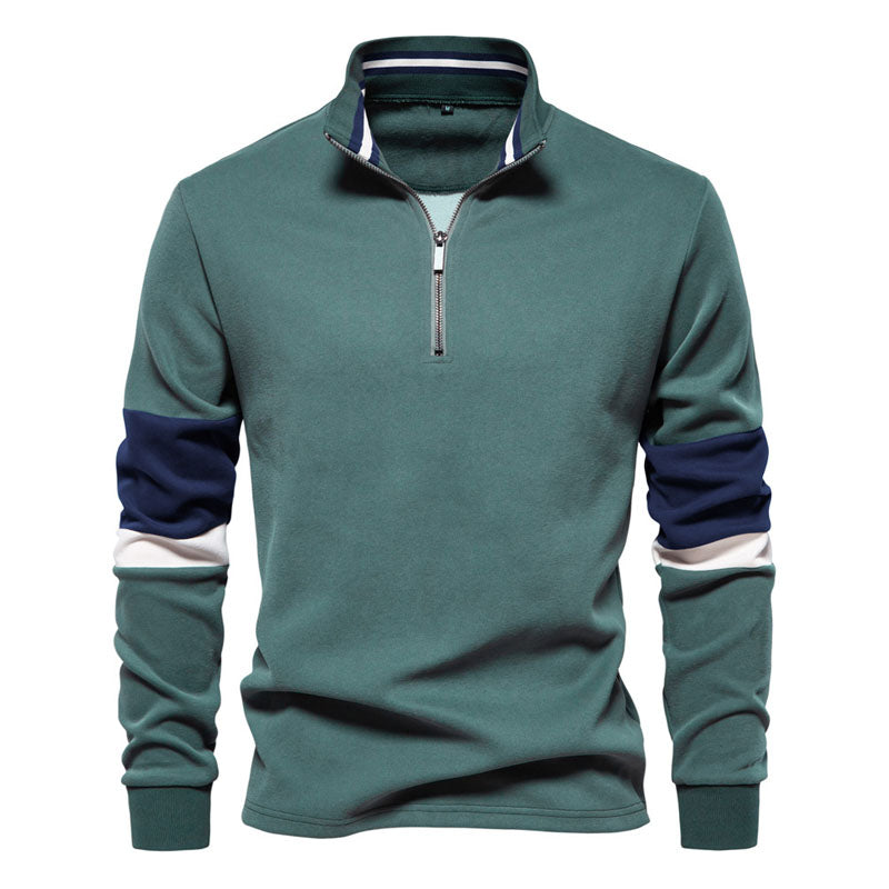 Men's Henley Zipper Contrast Color High Quality Casual All-match Sweatshirt